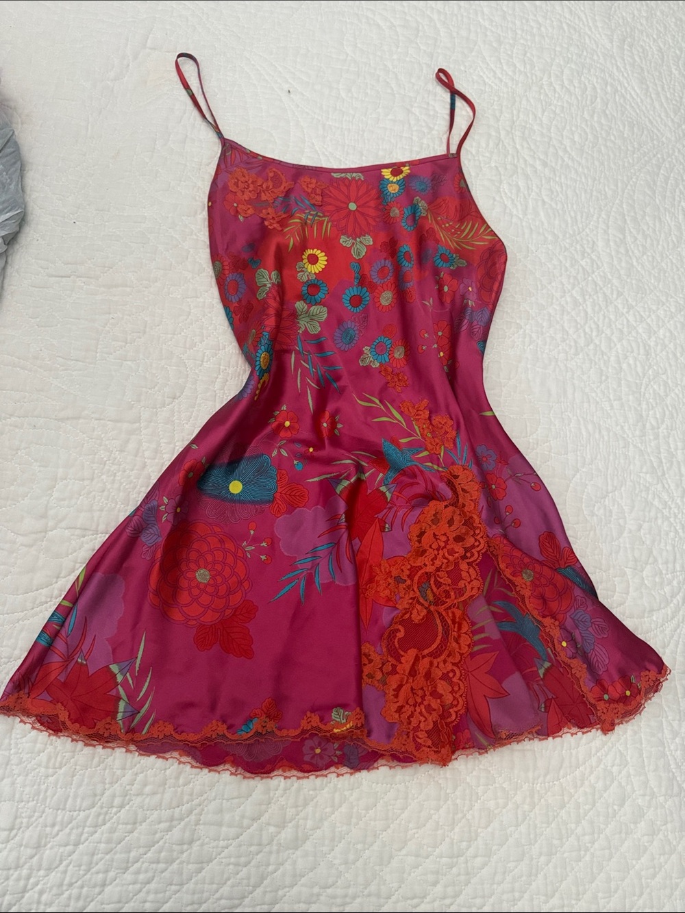 Victoria's Secret Fuchsia Floral Lace Trim Slip Dress